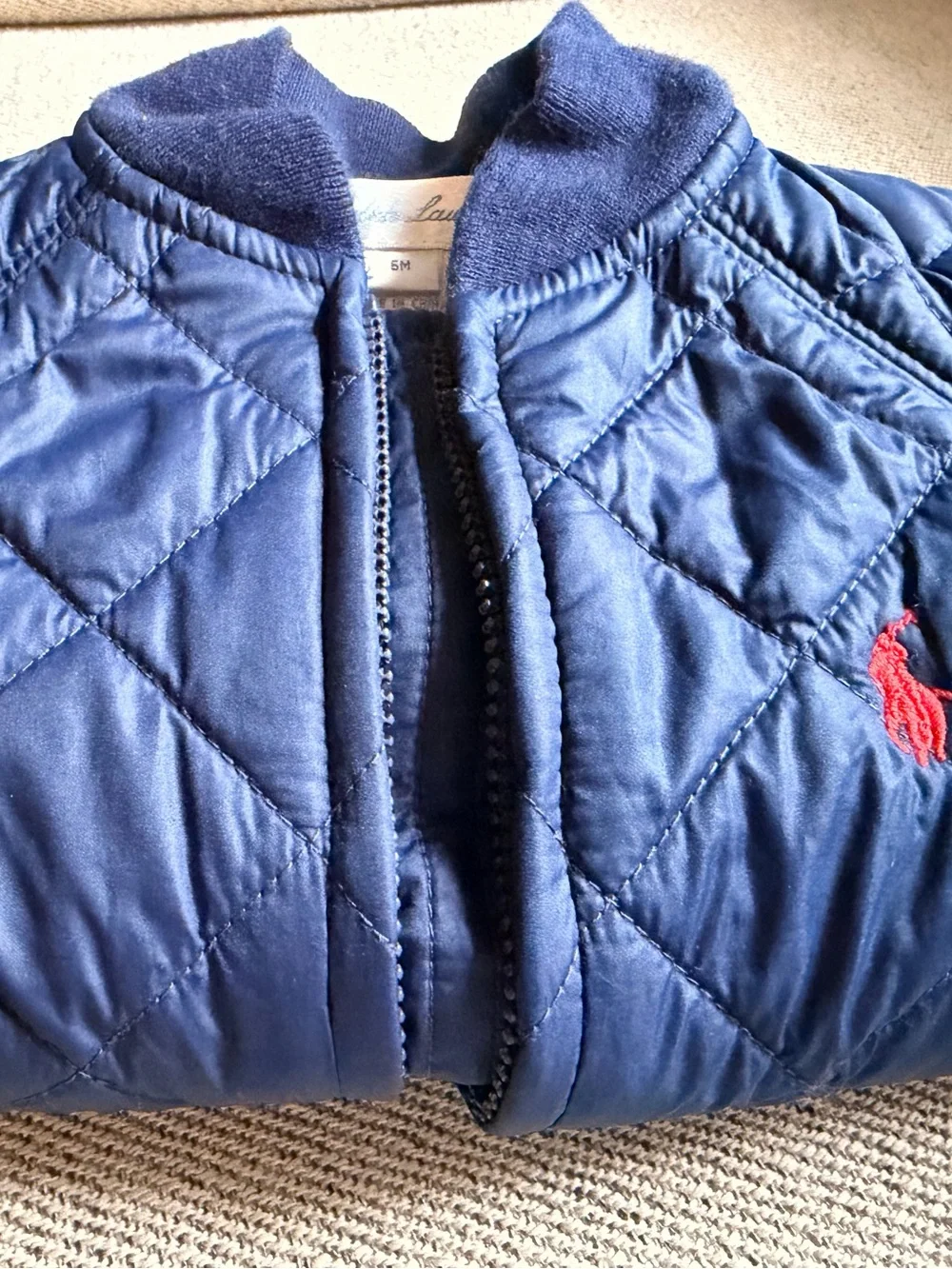 Ralph Lauren Navy Quilted Puffer Jacket with Red Pony